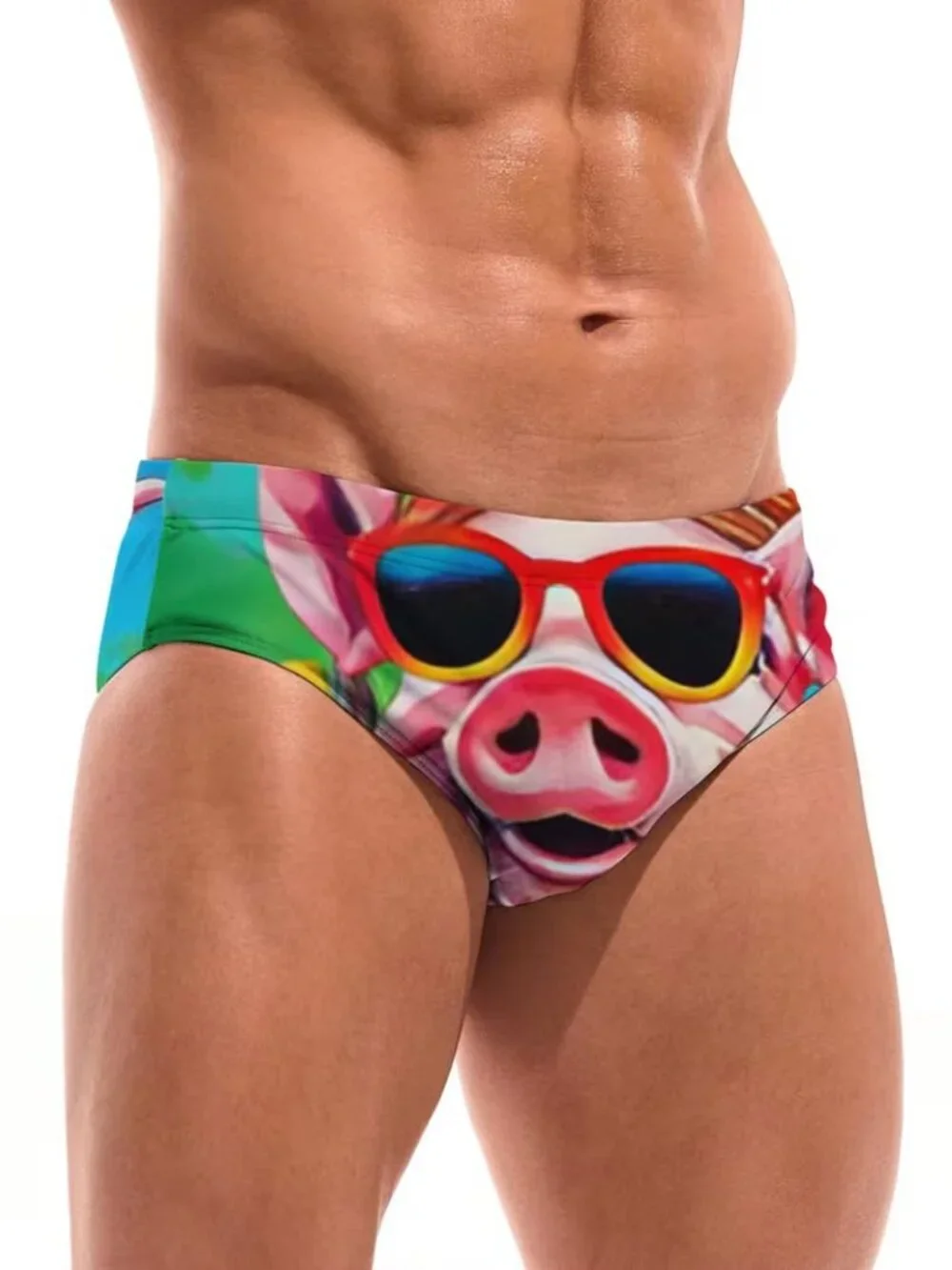 Men's Funny Pig Swim Briefs XXXL Quick Dry Beach Bikini Swimsuit Novelty New